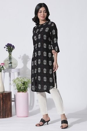 W for Woman Black Printed Shirt Kurta And Slim Pants Set