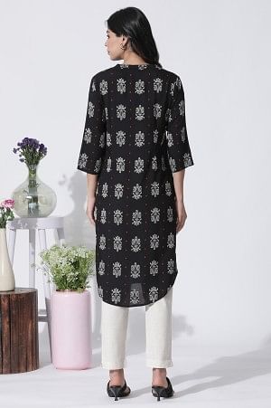 W for Woman Black Printed Shirt Kurta And Slim Pants Set