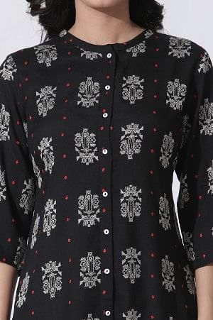 W for Woman Black Printed Shirt Kurta And Slim Pants Set