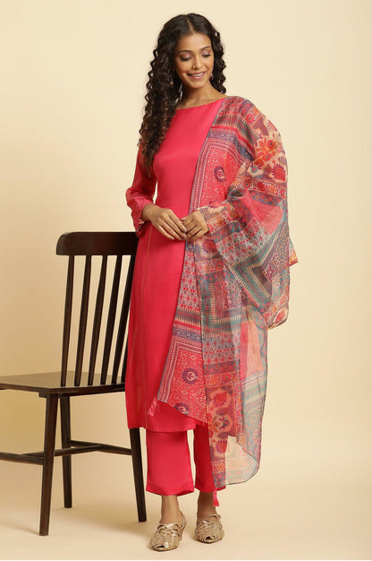 W for Woman Pink Lace Work Kurta, Pants And Dupatta Set