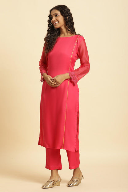 W for Woman Pink Lace Work Kurta, Pants And Dupatta Set