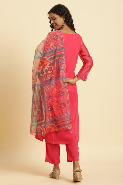 W for Woman Pink Lace Work Kurta, Pants And Dupatta Set