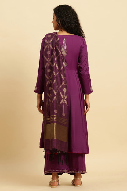 W for Woman Purple Anarkali Festive Kurta, Parallel Pants And Dupatta Set