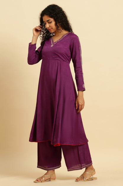 W for Woman Purple Anarkali Festive Kurta, Parallel Pants And Dupatta Set