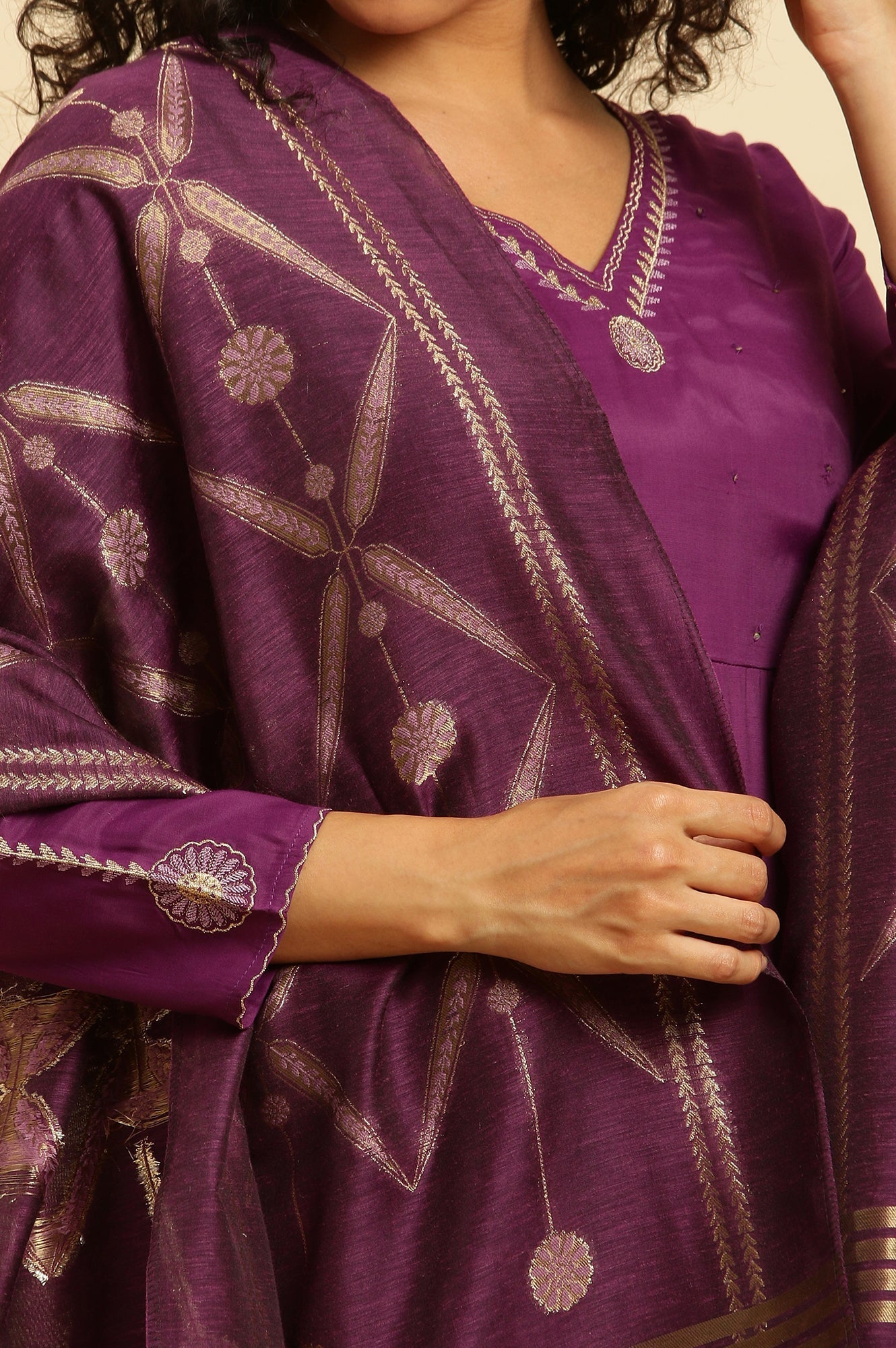 W for Woman Purple Anarkali Festive Kurta, Parallel Pants And Dupatta Set