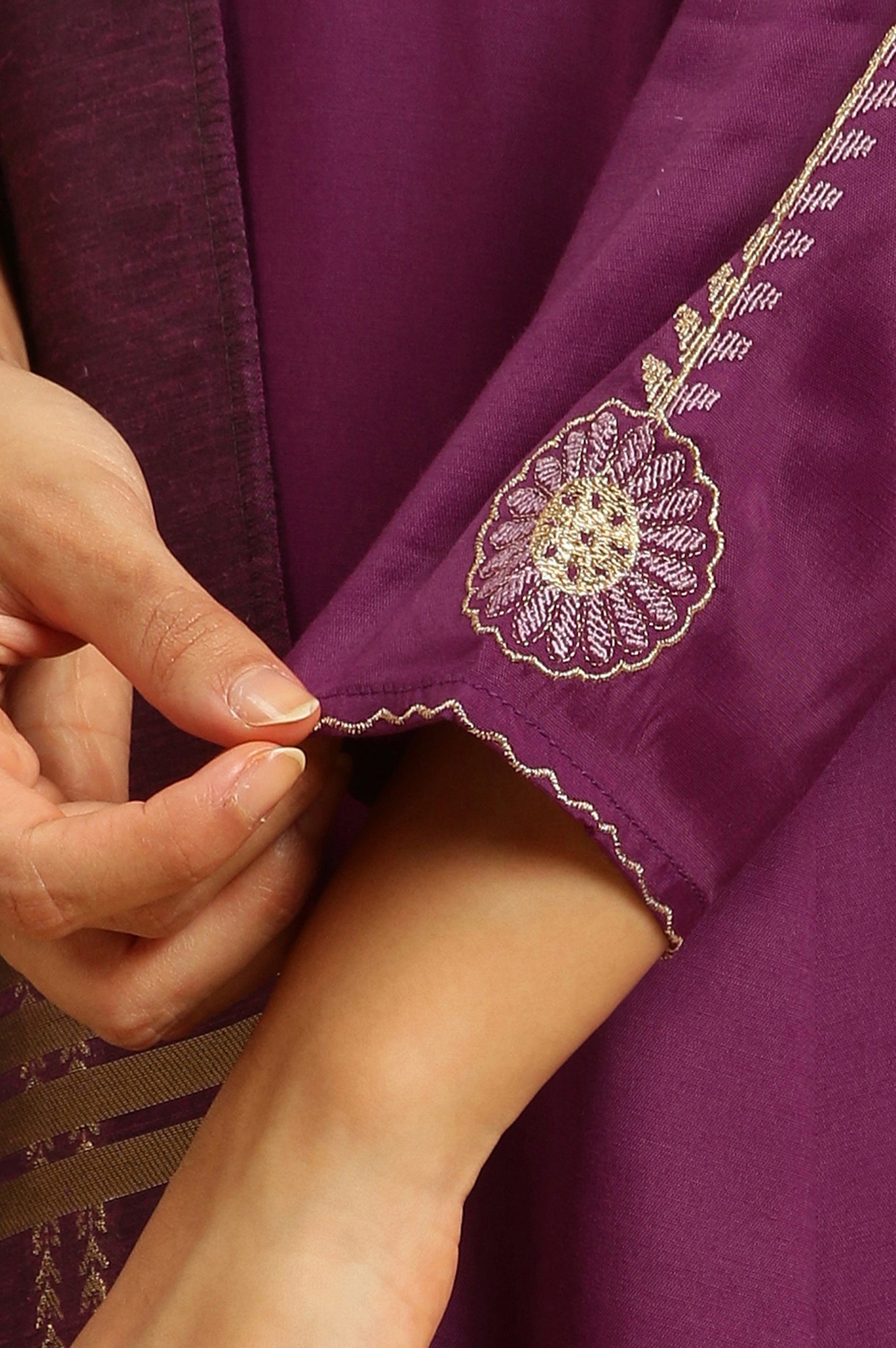 W for Woman Purple Anarkali Festive Kurta, Parallel Pants And Dupatta Set