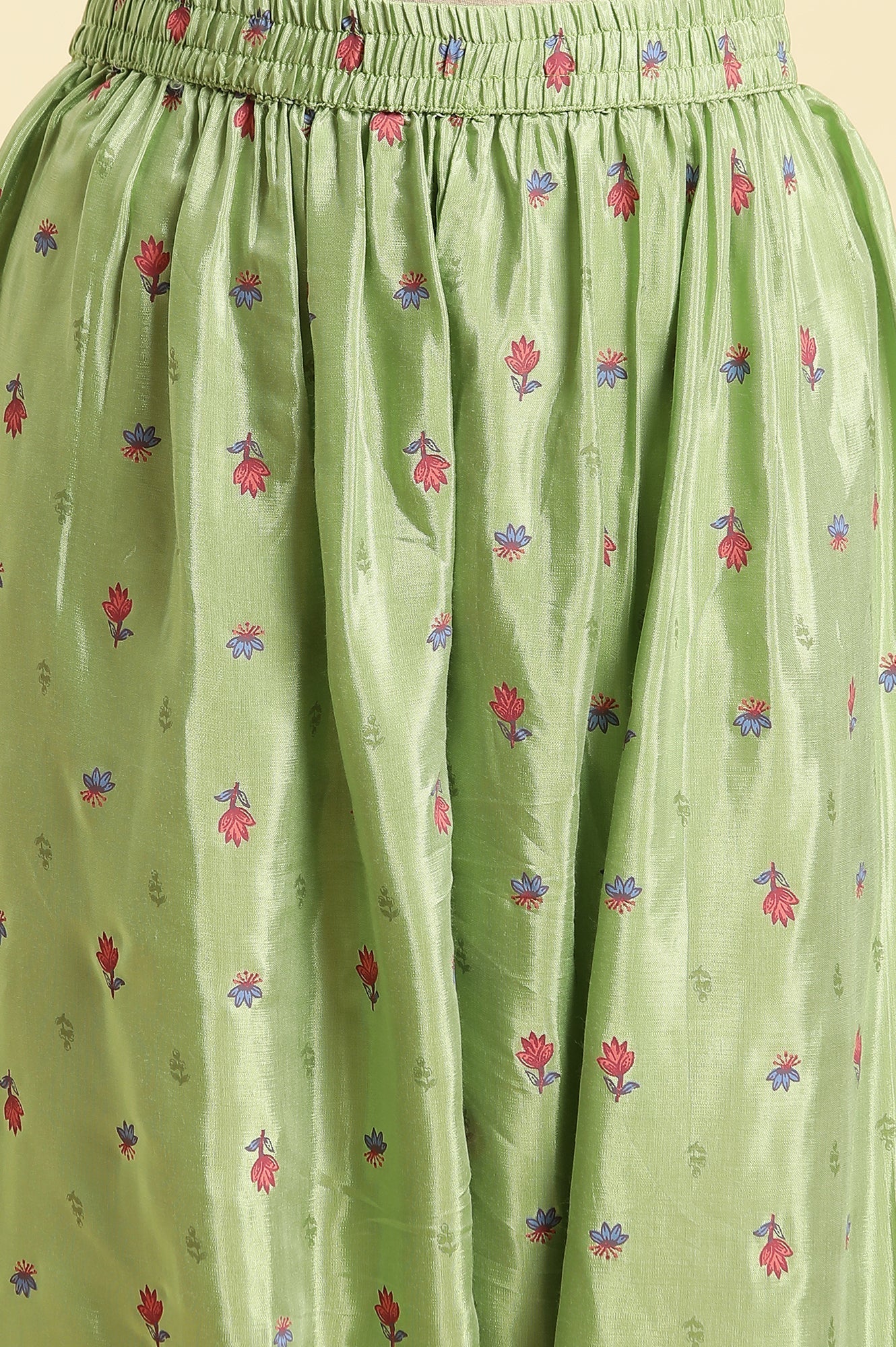 W for Woman Green Embroidered Kurta, Salwar And Pink Chiffon Dupatta Set