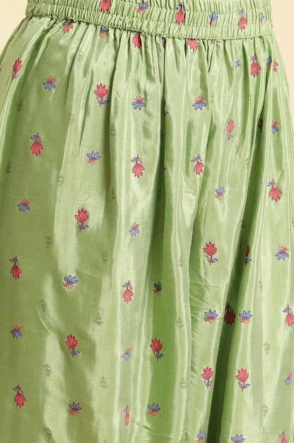 W for Woman Green Embroidered Kurta, Salwar And Pink Chiffon Dupatta Set