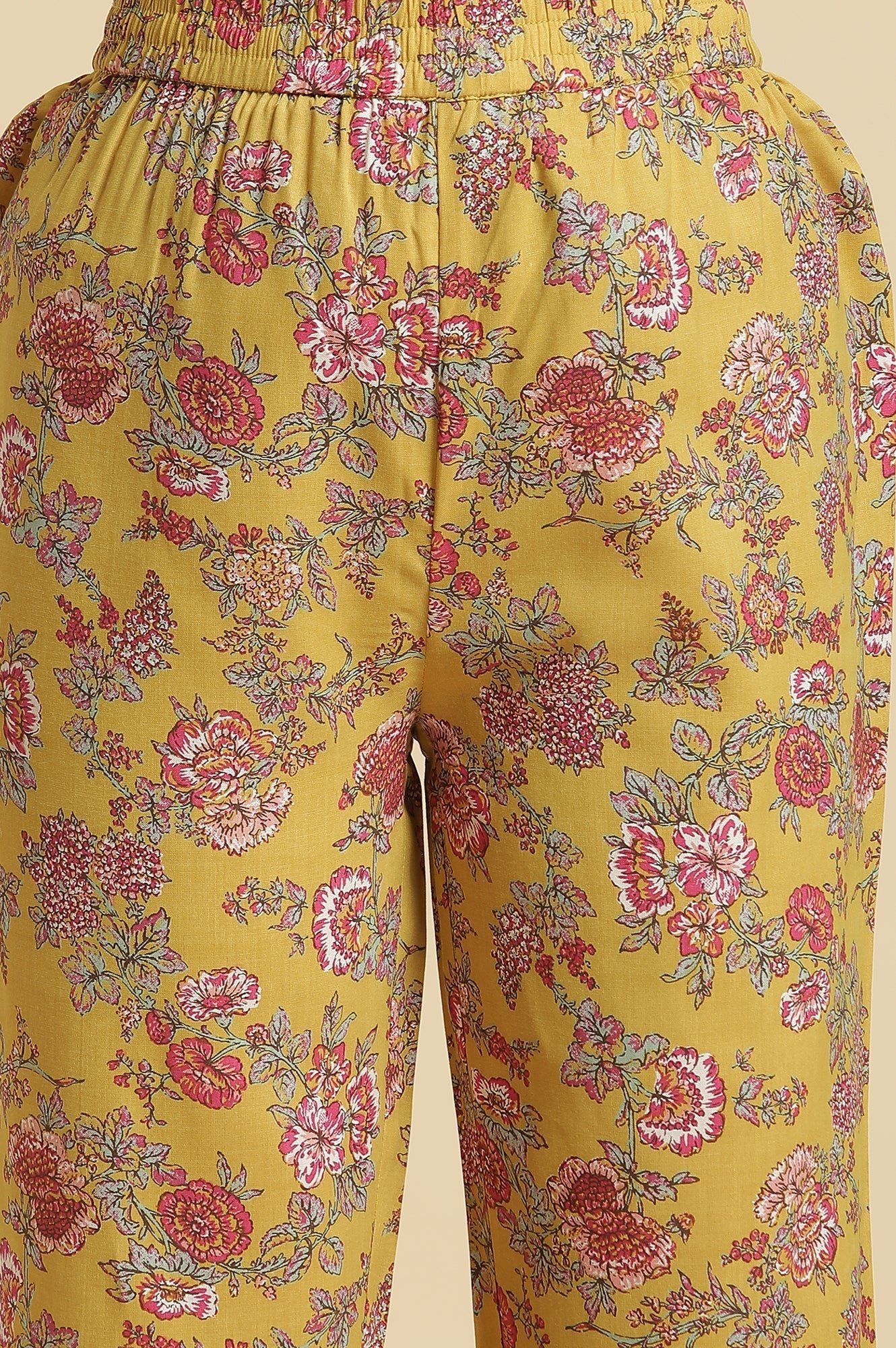 W for Woman Yellow Floral Printed Kurta and Pants Set with Pink Dupatta