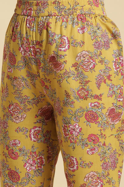 W for Woman Yellow Floral Printed Kurta and Pants Set with Pink Dupatta