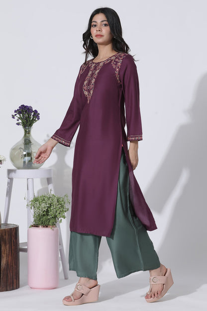W for Woman Purple Embroidered Kurta And Pants Set