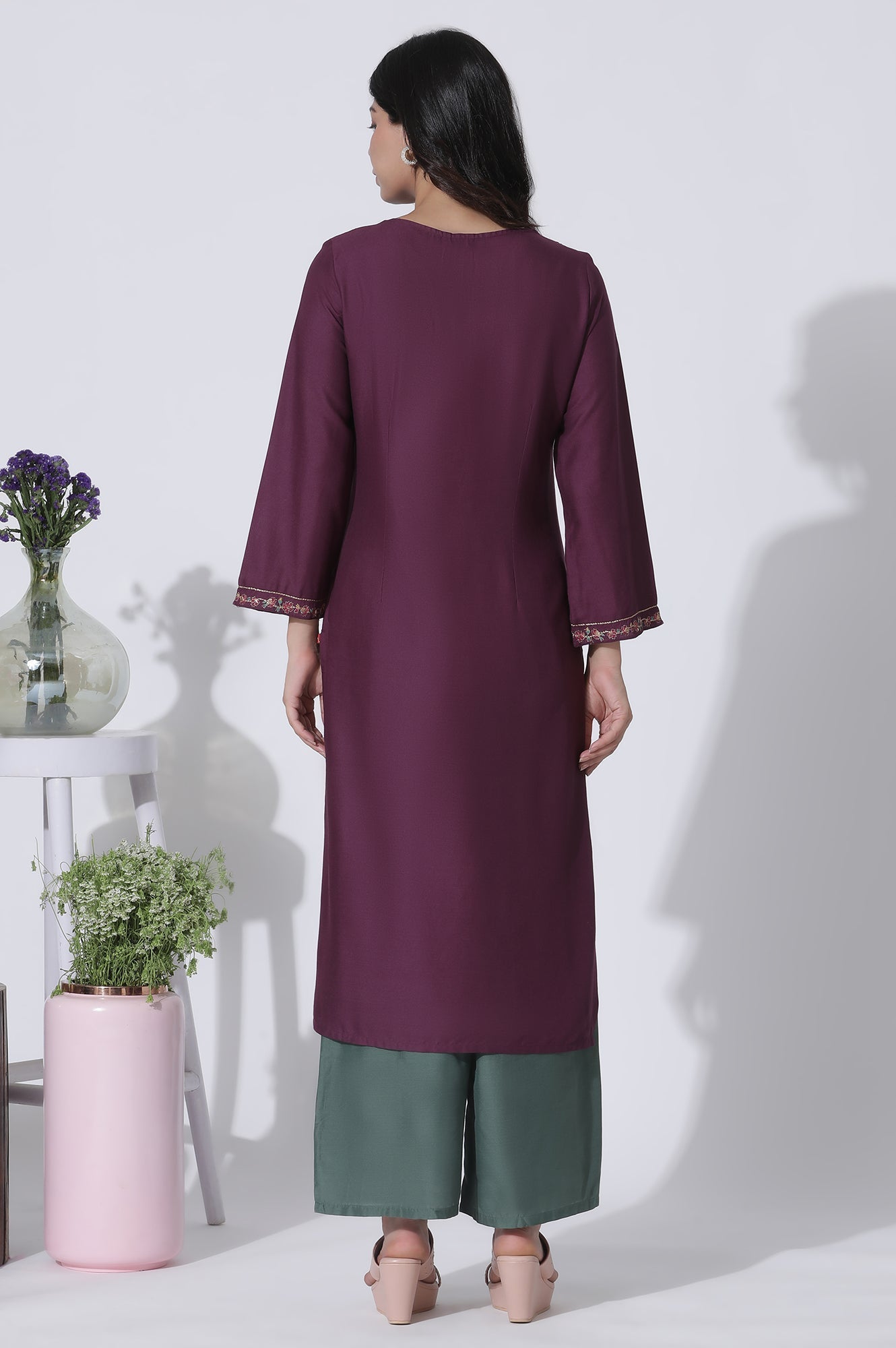W for Woman Purple Embroidered Kurta And Pants Set