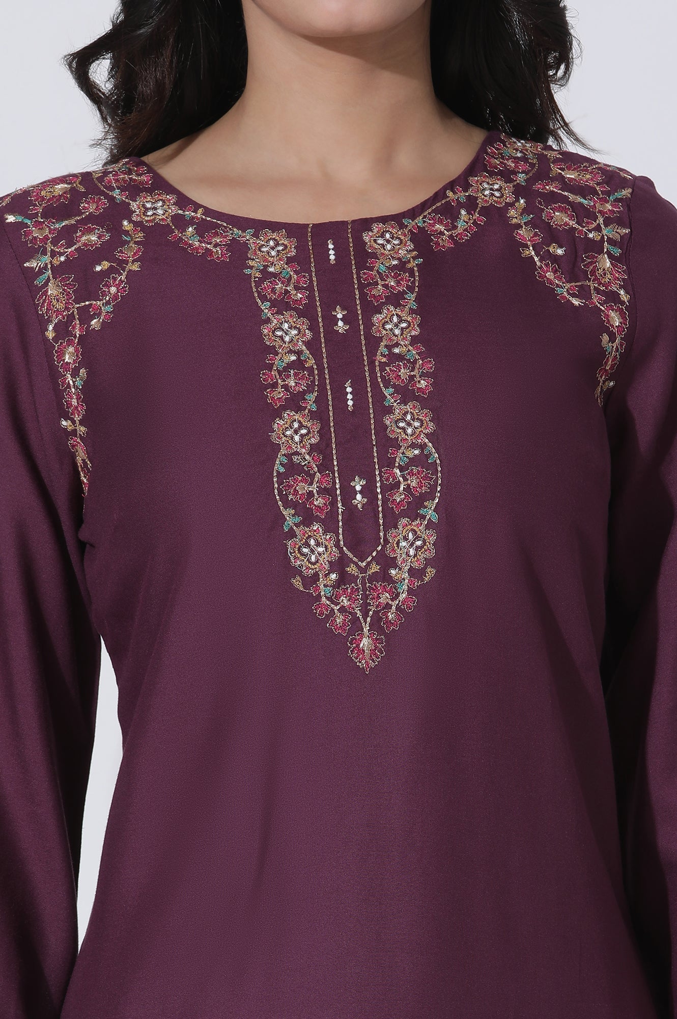W for Woman Purple Embroidered Kurta And Pants Set