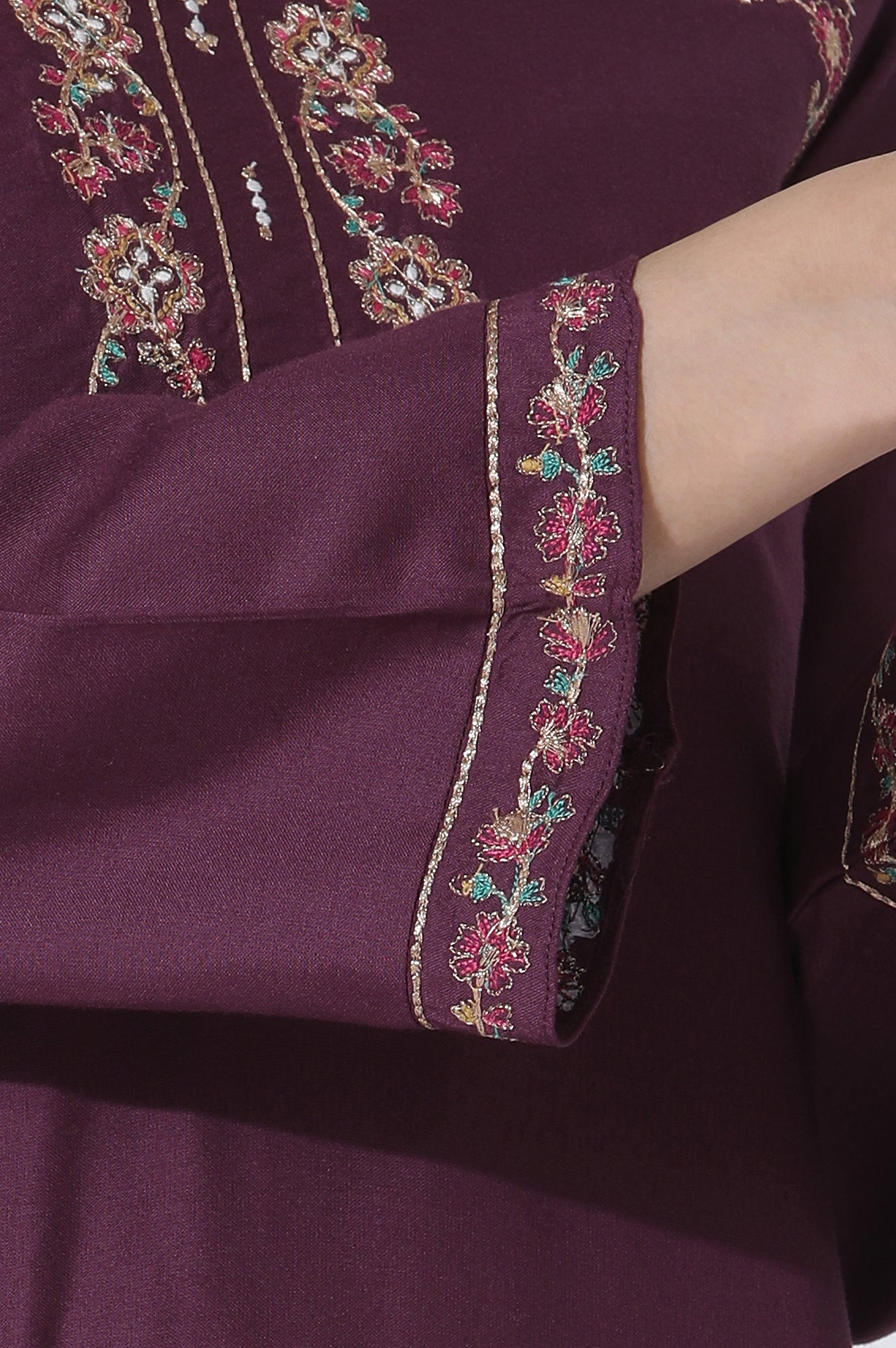 W for Woman Purple Embroidered Kurta And Pants Set
