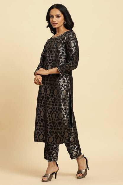 W for Woman Black Rayon Jacquard Kurta And Pant Festive Set