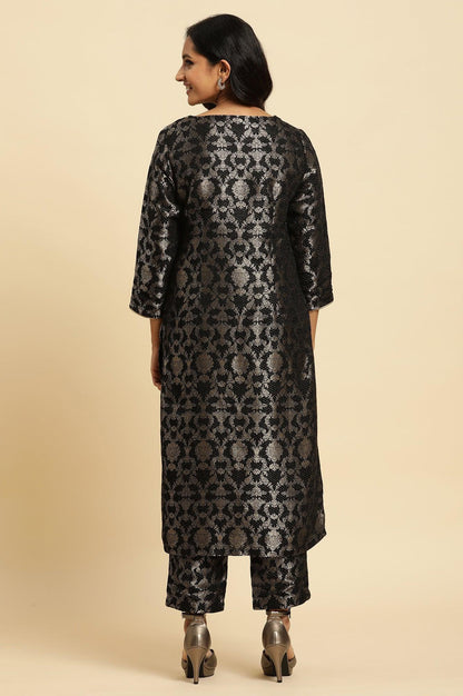 W for Woman Black Rayon Jacquard Kurta And Pant Festive Set