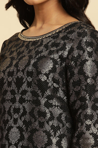 W for Woman Black Rayon Jacquard Kurta And Pant Festive Set