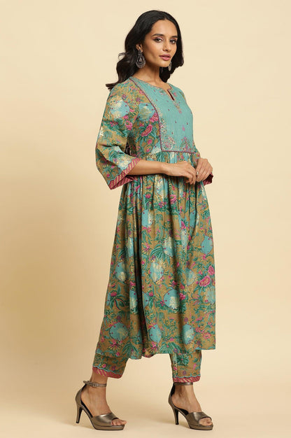 W for Woman Brown Floral Printed Kurta, Pant And Dupatta Set