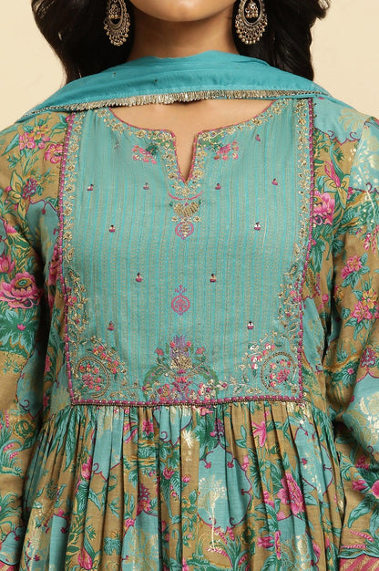W for Woman Brown Floral Printed Kurta, Pant And Dupatta Set