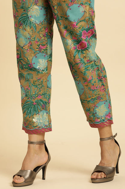 W for Woman Brown Floral Printed Kurta, Pant And Dupatta Set