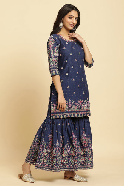 W for Woman Blue Floral Printed Kurta, Sharara And Dupatta Set