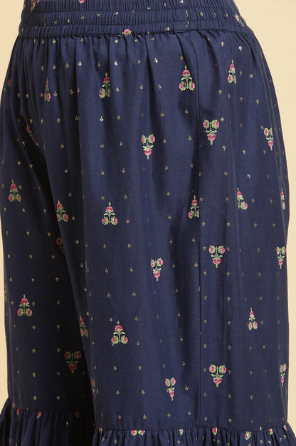 W for Woman Blue Floral Printed Kurta, Sharara And Dupatta Set