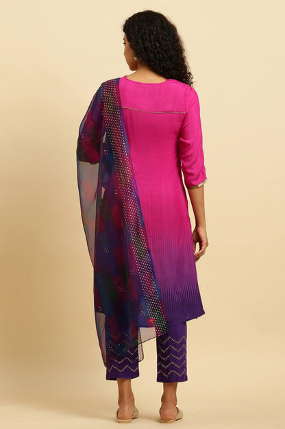 W for Woman Magenta Pink Ombre A-Line Kurta, Pants And Dupatta Set
