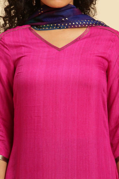 W for Woman Magenta Pink Ombre A-Line Kurta, Pants And Dupatta Set