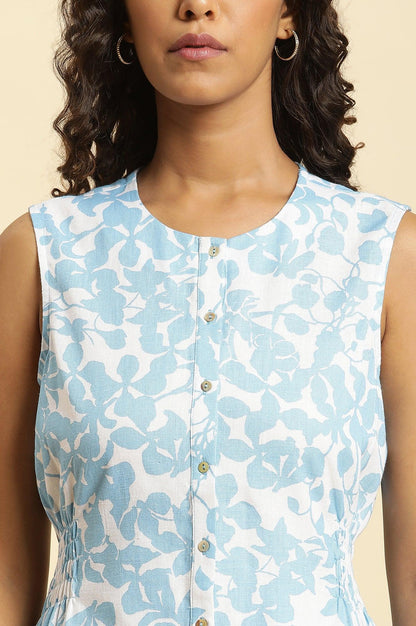 W for Woman White And Blue Floral Printed Top And Pants Co-Ord Set