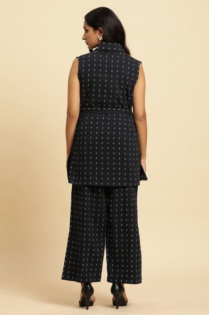 W for Woman Navy Blue Sleeveless Cotton Dobby Kurta And Pant Co-Ord Set