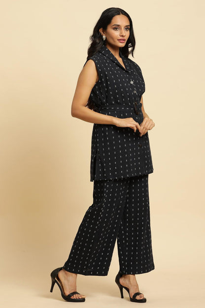 W for Woman Navy Blue Sleeveless Cotton Dobby Kurta And Pant Co-Ord Set