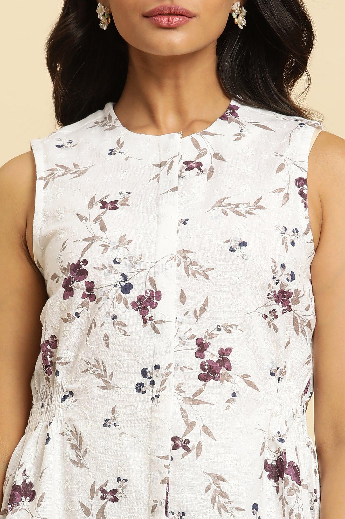 W for Woman White Sleeveless Floral Printed Kurta And Pant Co-Ord Set