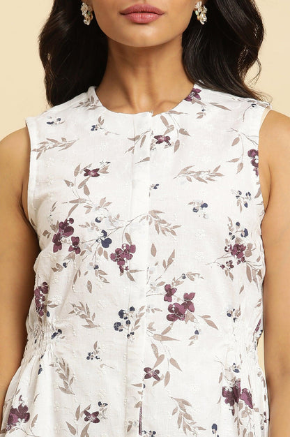 W for Woman White Sleeveless Floral Printed Kurta And Pant Co-Ord Set