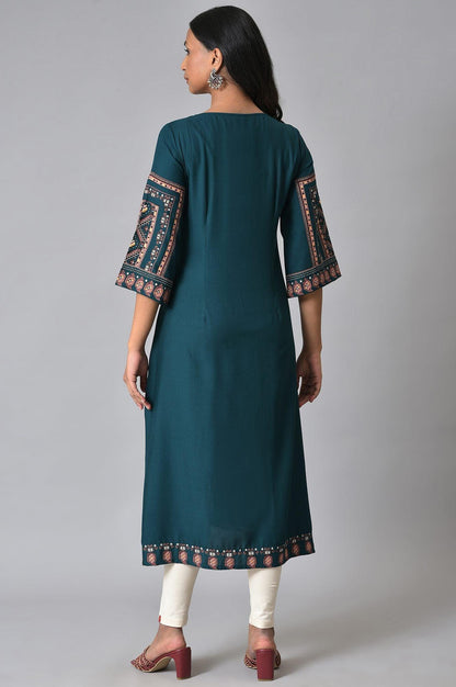 W for Woman Teal Fusion A-Line kurta