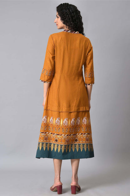 W for Woman Mustard Printed A-Line Dress