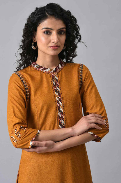 W for Woman Mustard Printed A-Line Dress