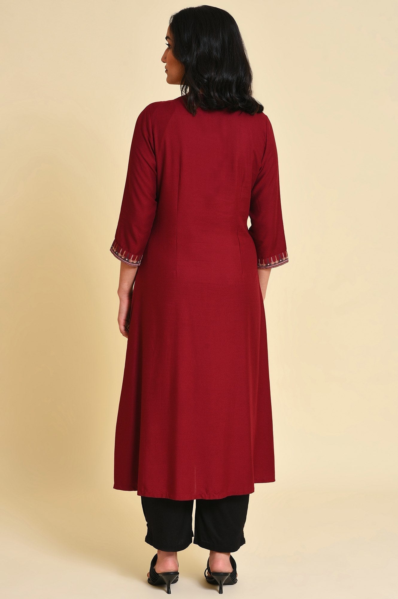 W for Woman Red Mock Layer Printed kurta