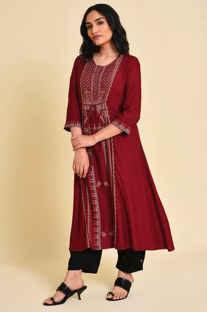 W for Woman Red Mock Layer Printed kurta