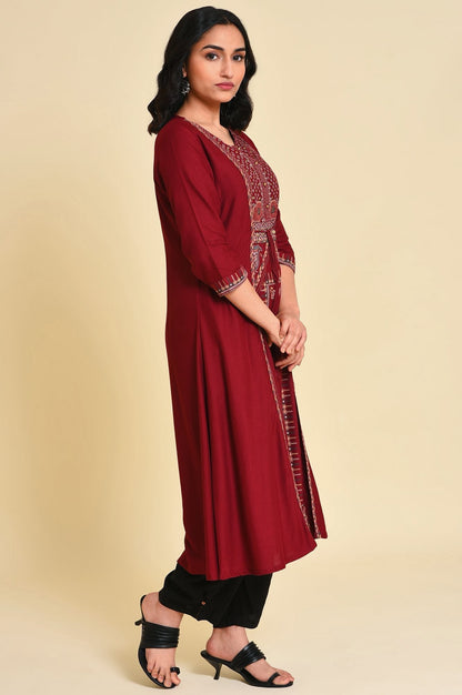 W for Woman Red Mock Layer Printed kurta