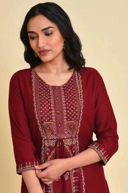 W for Woman Red Mock Layer Printed kurta
