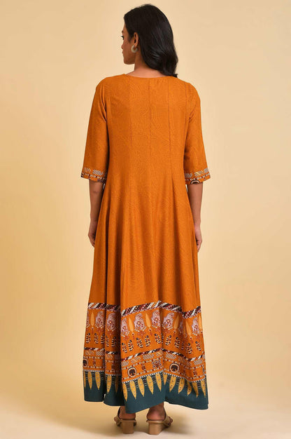 W for Woman Mustard Flared Embroidered Dress