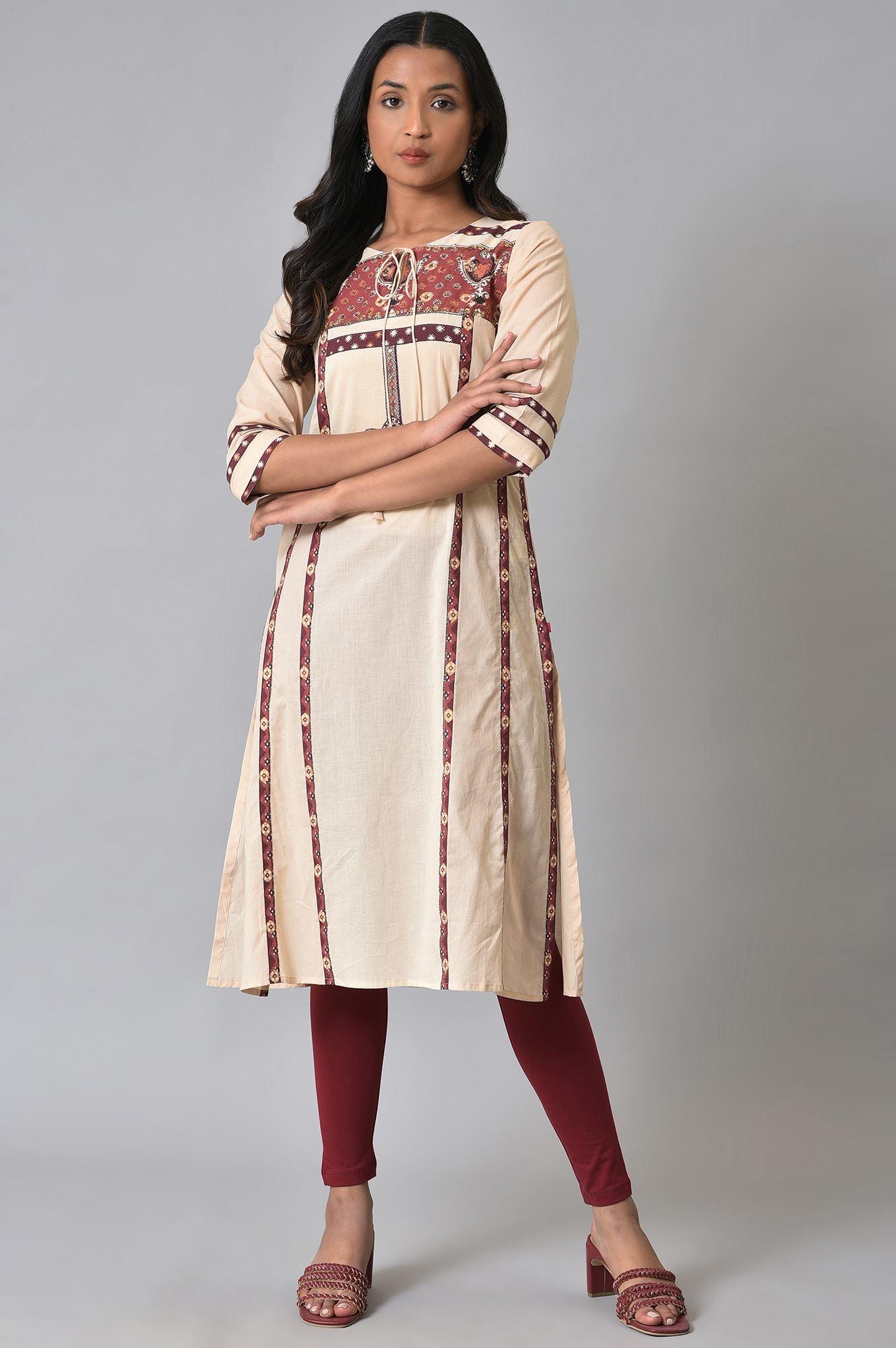W for Woman Ecru Printed Straight Summer Plus Size kurta