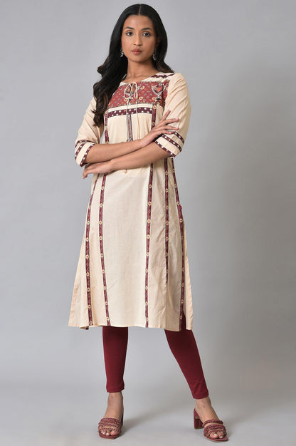 W for Woman Ecru Printed Straight Summer Plus Size kurta