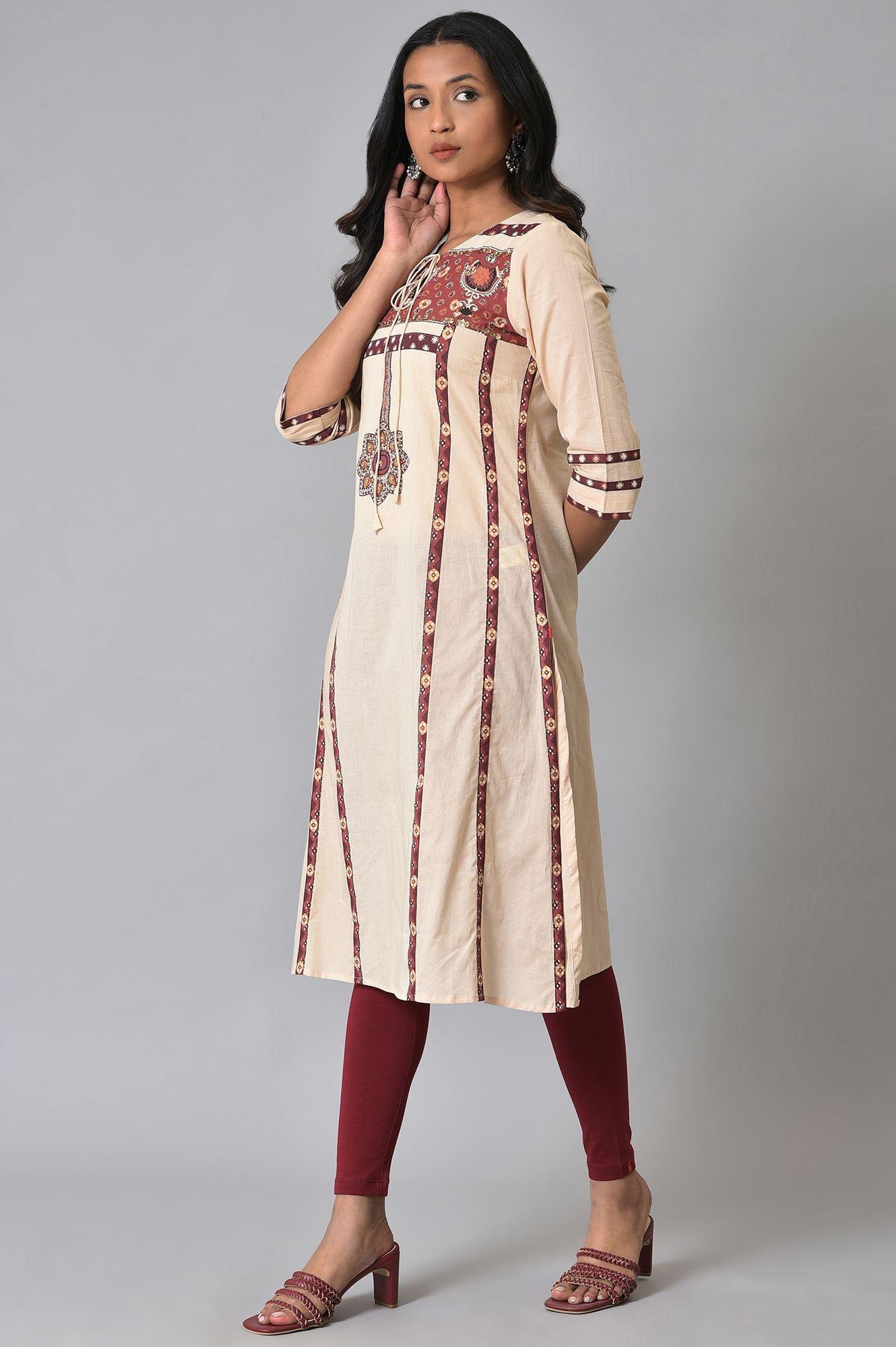W for Woman Ecru Printed Straight Summer kurta