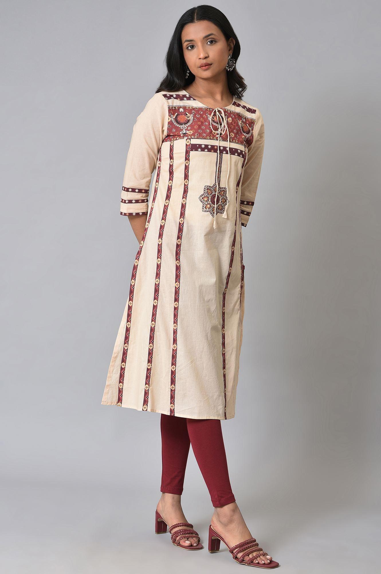W for Woman Ecru Printed Straight Summer kurta
