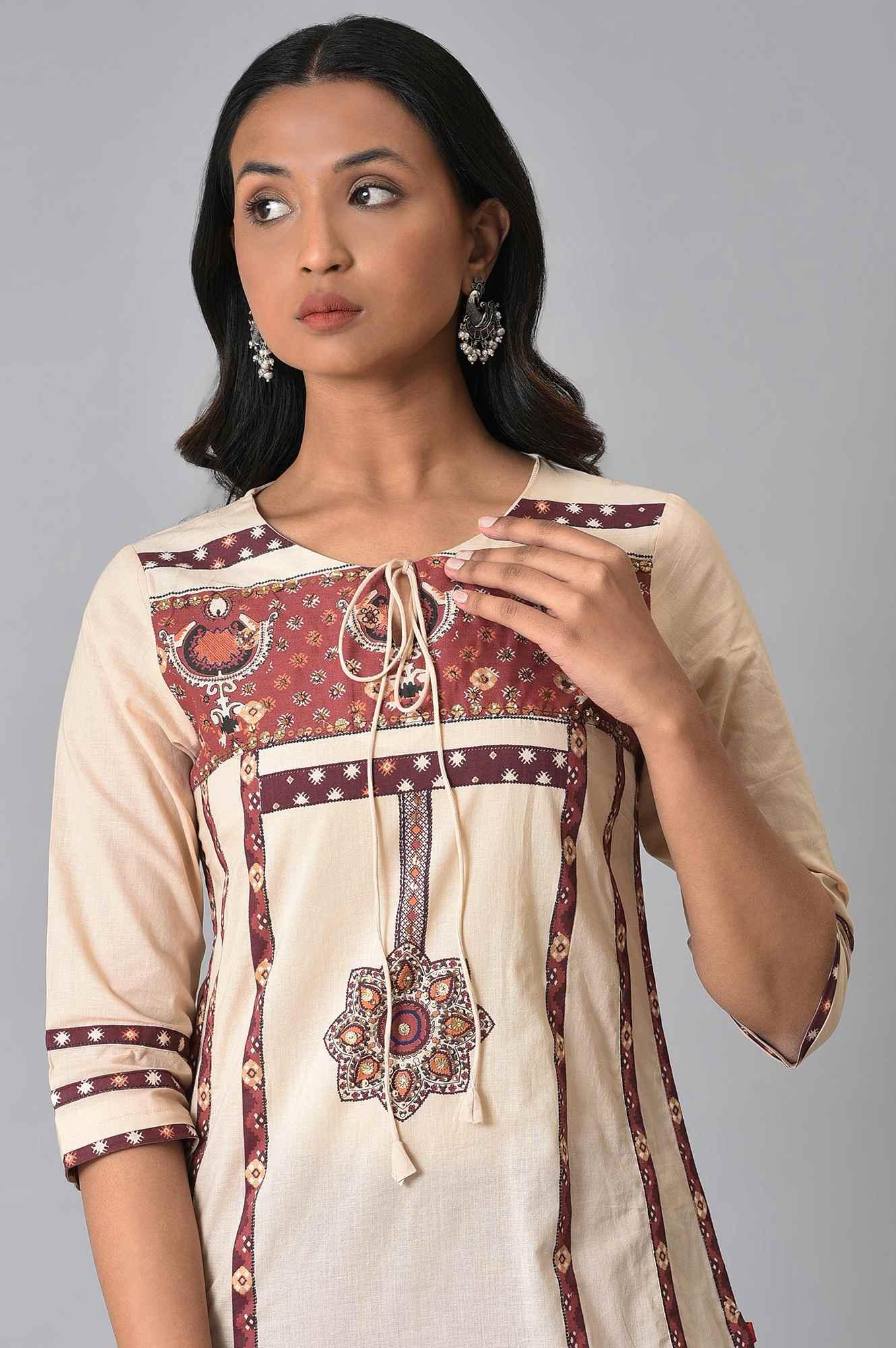 W for Woman Ecru Printed Straight Summer kurta