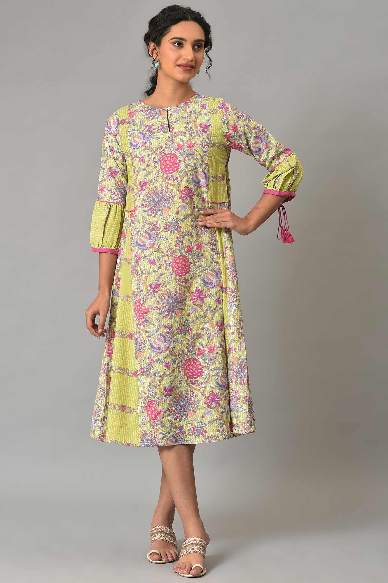 W for Woman Green Printed Godget Plu Size Summer Dress