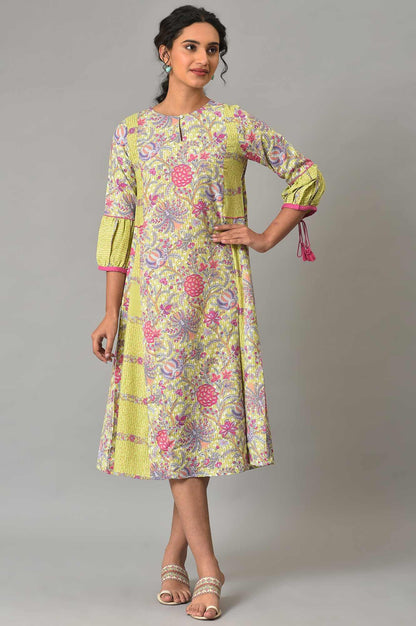 W for Woman Green Printed Godget Summer Dress