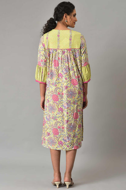 W for Woman Green Printed Godget Summer Dress