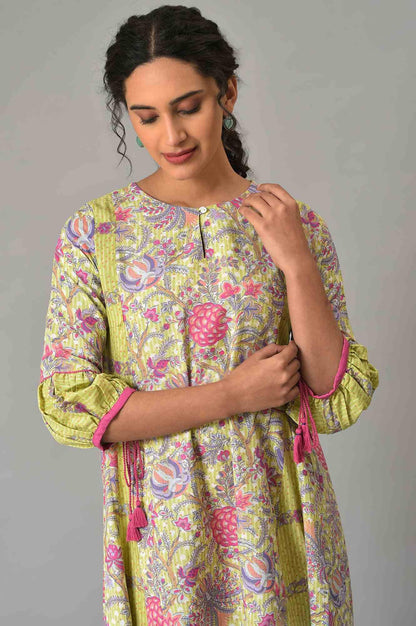 W for Woman Green Printed Godget Summer Dress